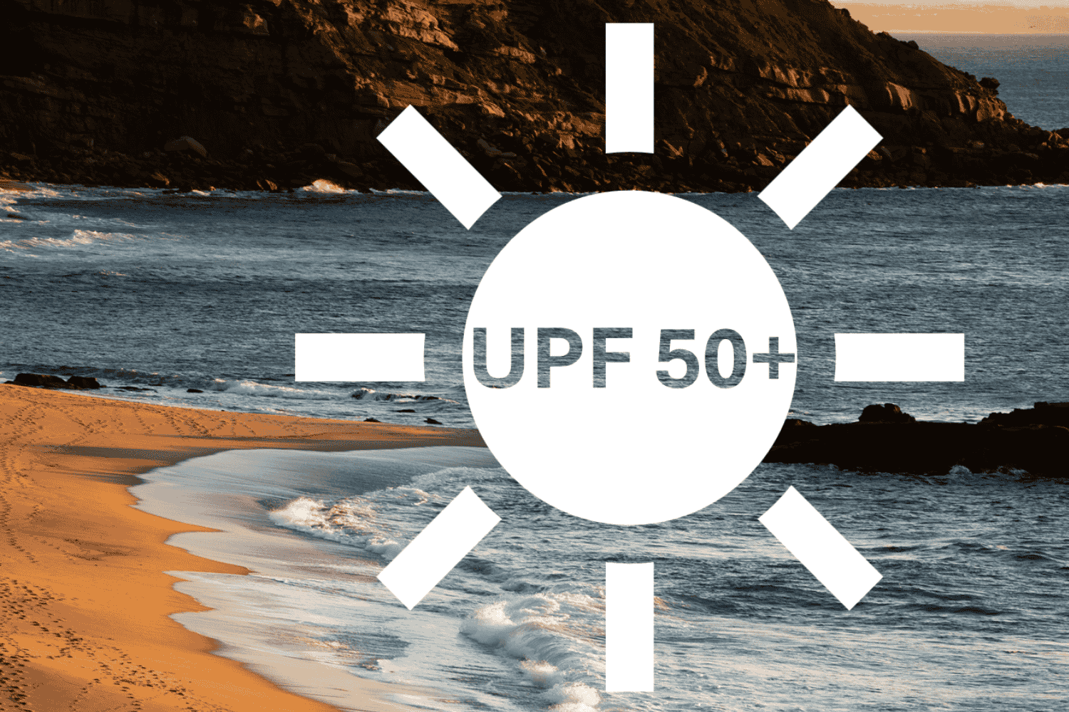 UPF 50+ with the sea in the background