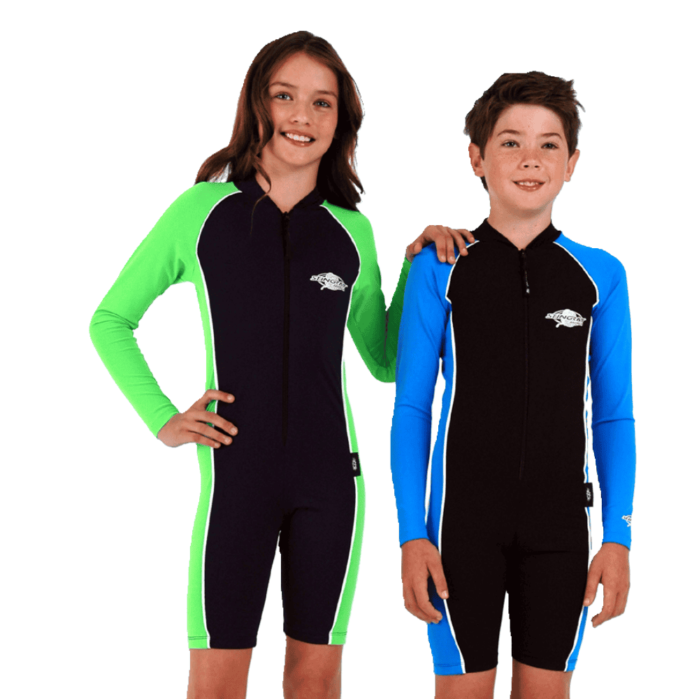 Children wearing sun protection suit by Stingray