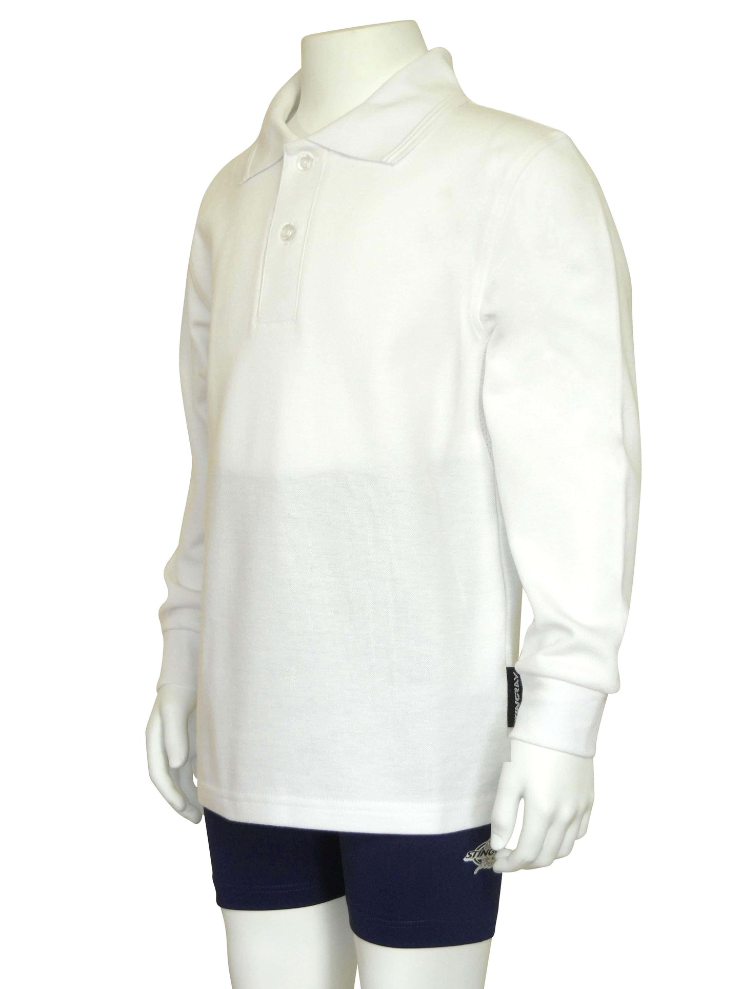 Stingray White Long Sleeve UV Protection Polo Shirt with vented armpits, soft cotton-polyester blend, and UPF 50+ sun protection.