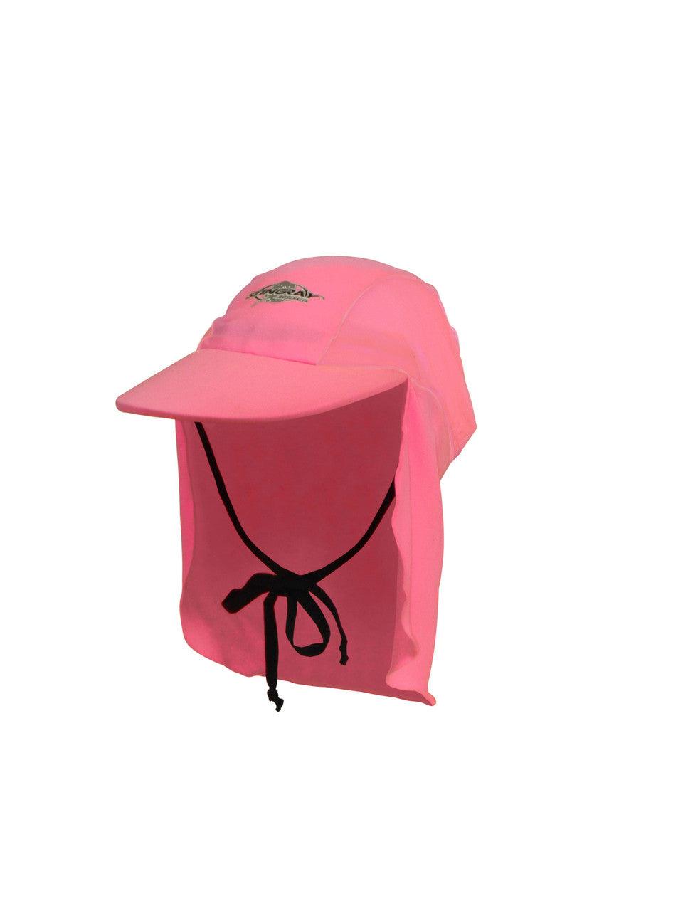Pink Stingray Kids' Legionnaire Cap UPF 50+ in chlorine-resistant fabric, offering sun protection and featuring a secure drawstring.