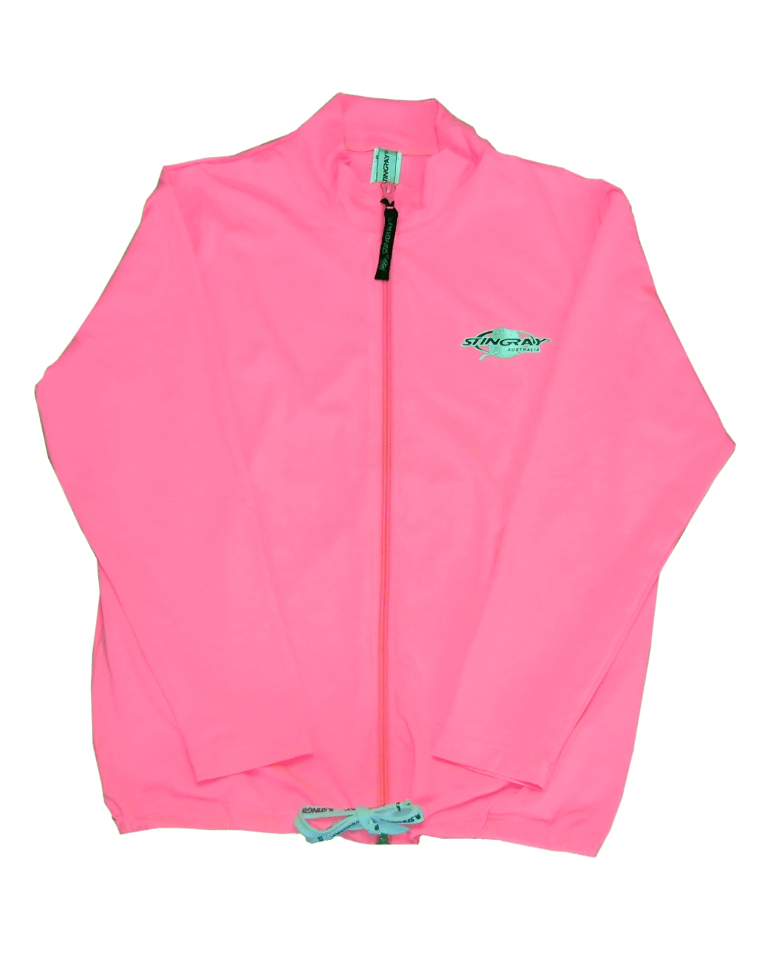 Flat lay of Stingray aqua UPF 50+ long sleeve jacket in pink for women
