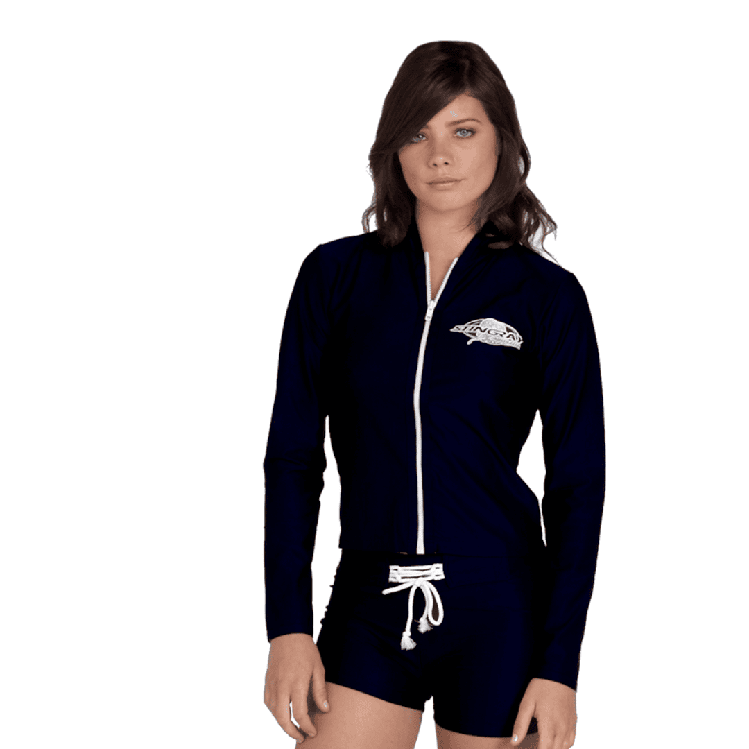 Lady wearing sun protection jacket