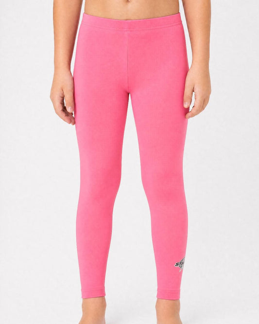 2 year old wearing pink UV swimming trunks/tights/leggings UPF 50+ in a white studio