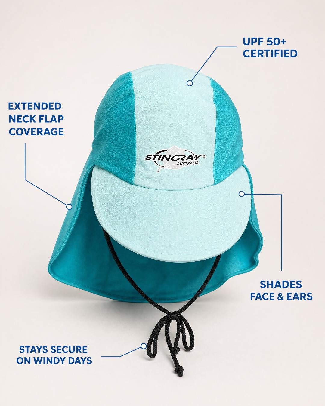 Annotated Features Baby and Toddler UV Legionnaire Cap UPF 50+ in Studio Aqua