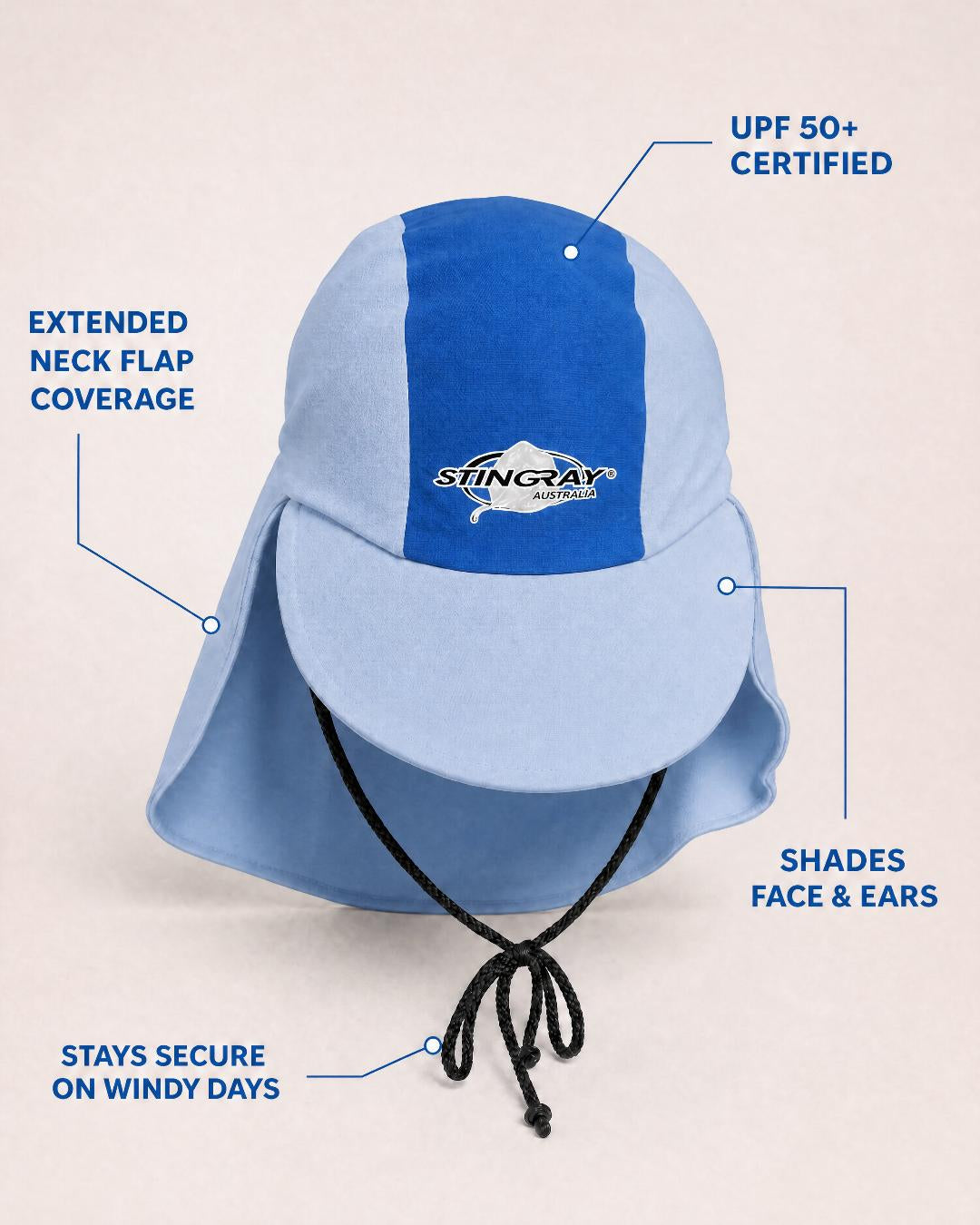 Annotated Features Baby and Toddler UV Legionnaire Cap UPF 50+ in Studio Blue