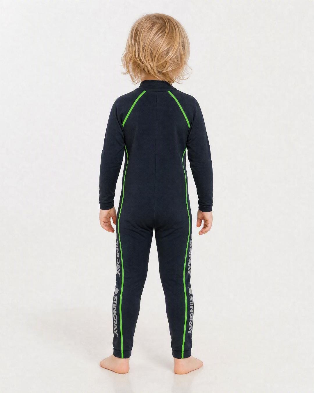 Back of 2 year old wearing full body UV swimsuit UPF 50+ - black
