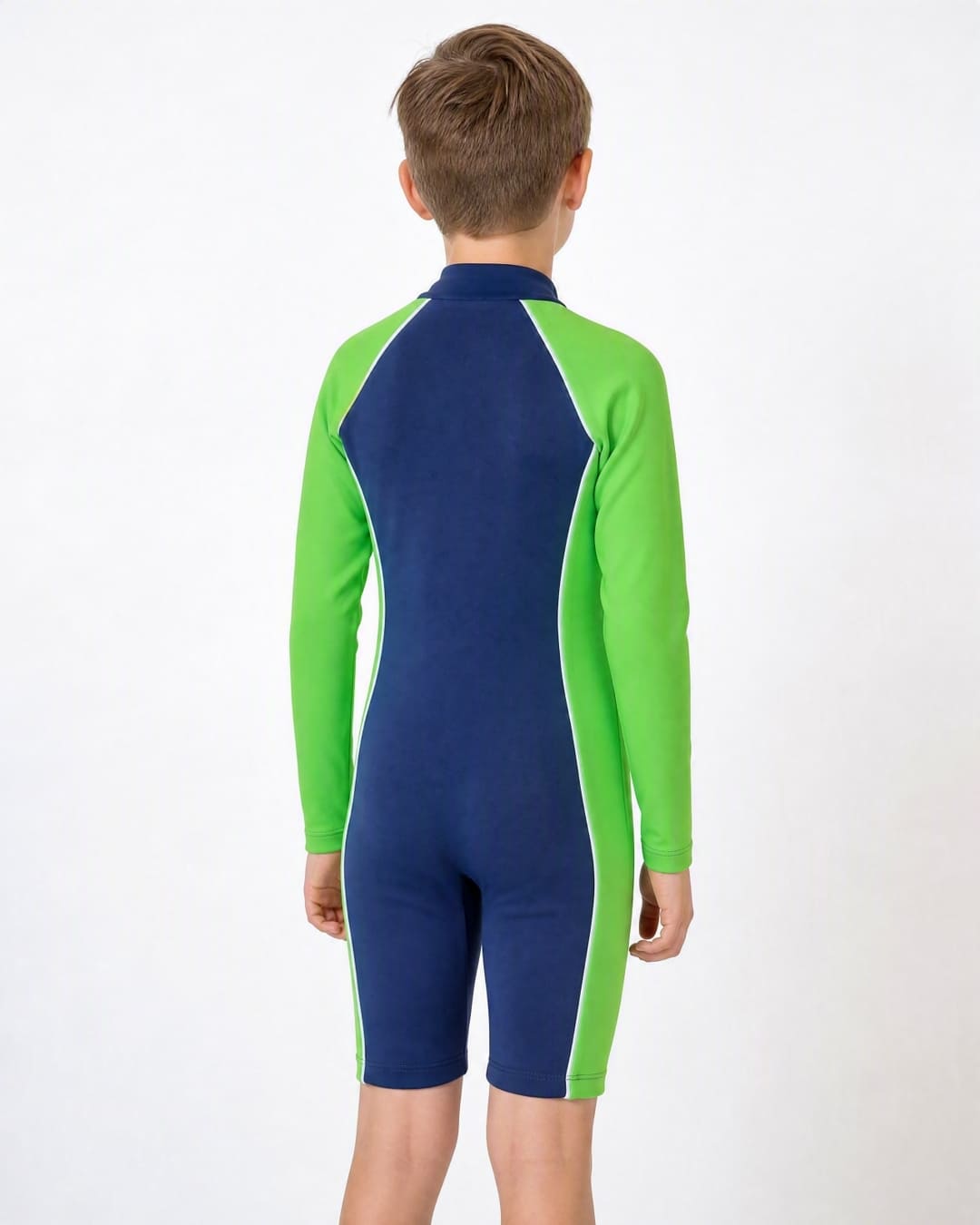 Back of 8 year old boy Navy Green
