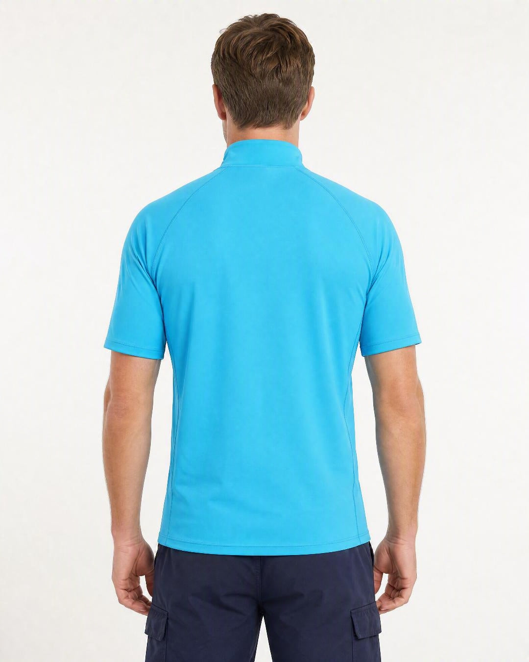 Back of Azure Mens UV zipped rash shirt UPF 50+