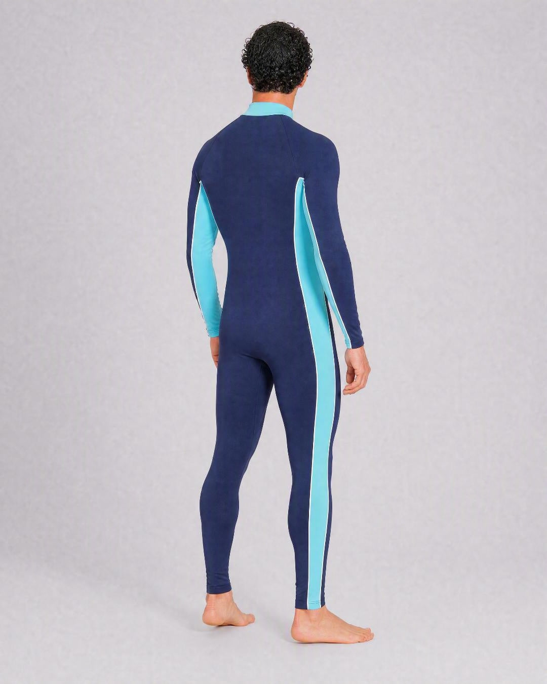 Back of Full Body UV Swimsuit UPF 50+ - Navy Aqua - Mens