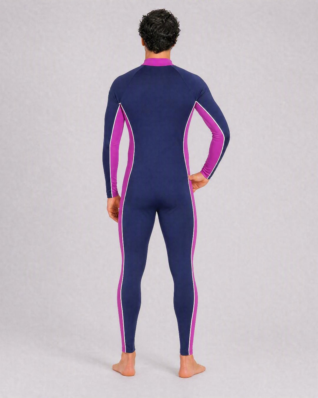 Back of Full Body UV Swimsuit UPF 50+ - Navy Purple - Mens