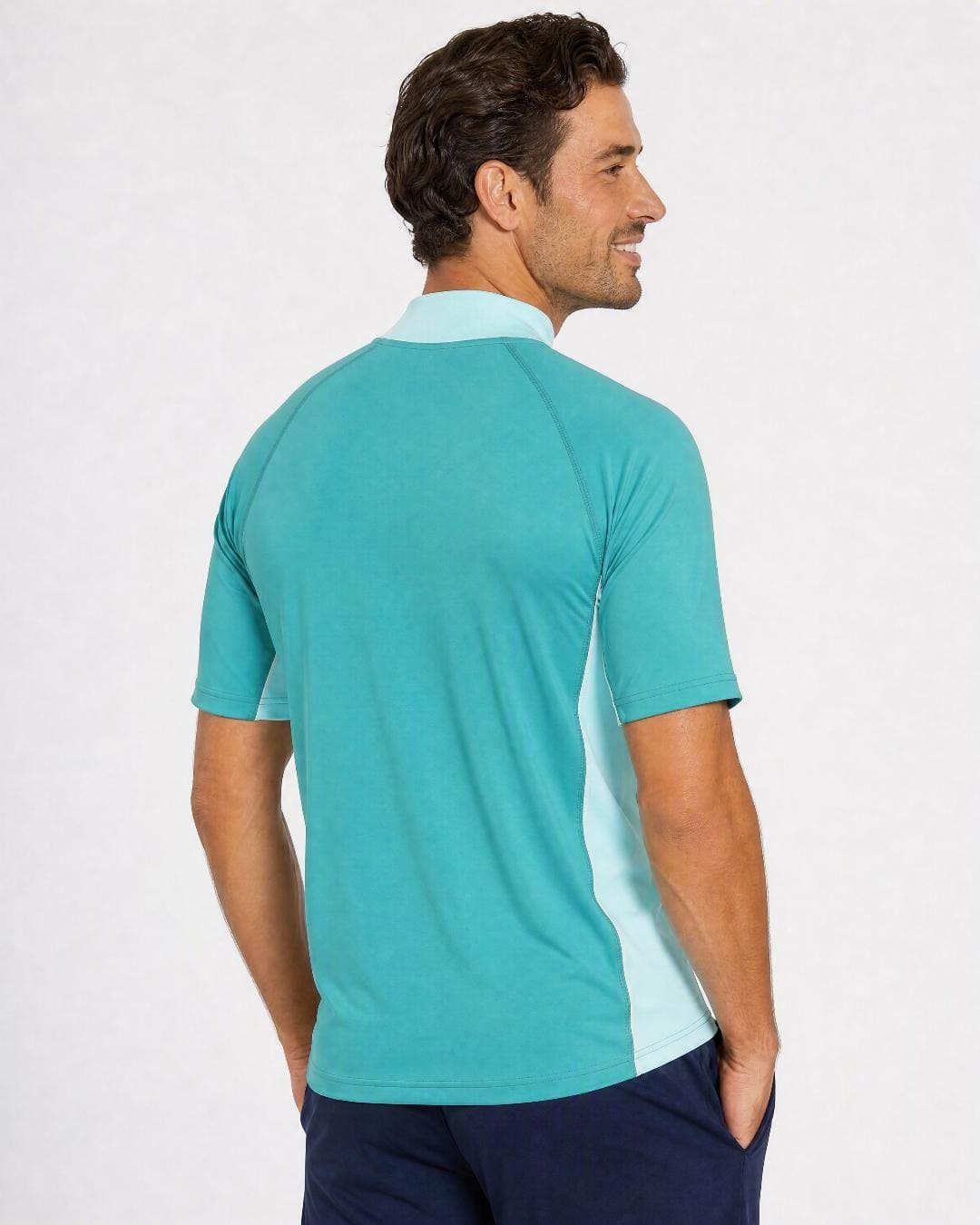Back of Mens Aqua Teal UV Rash Shirt