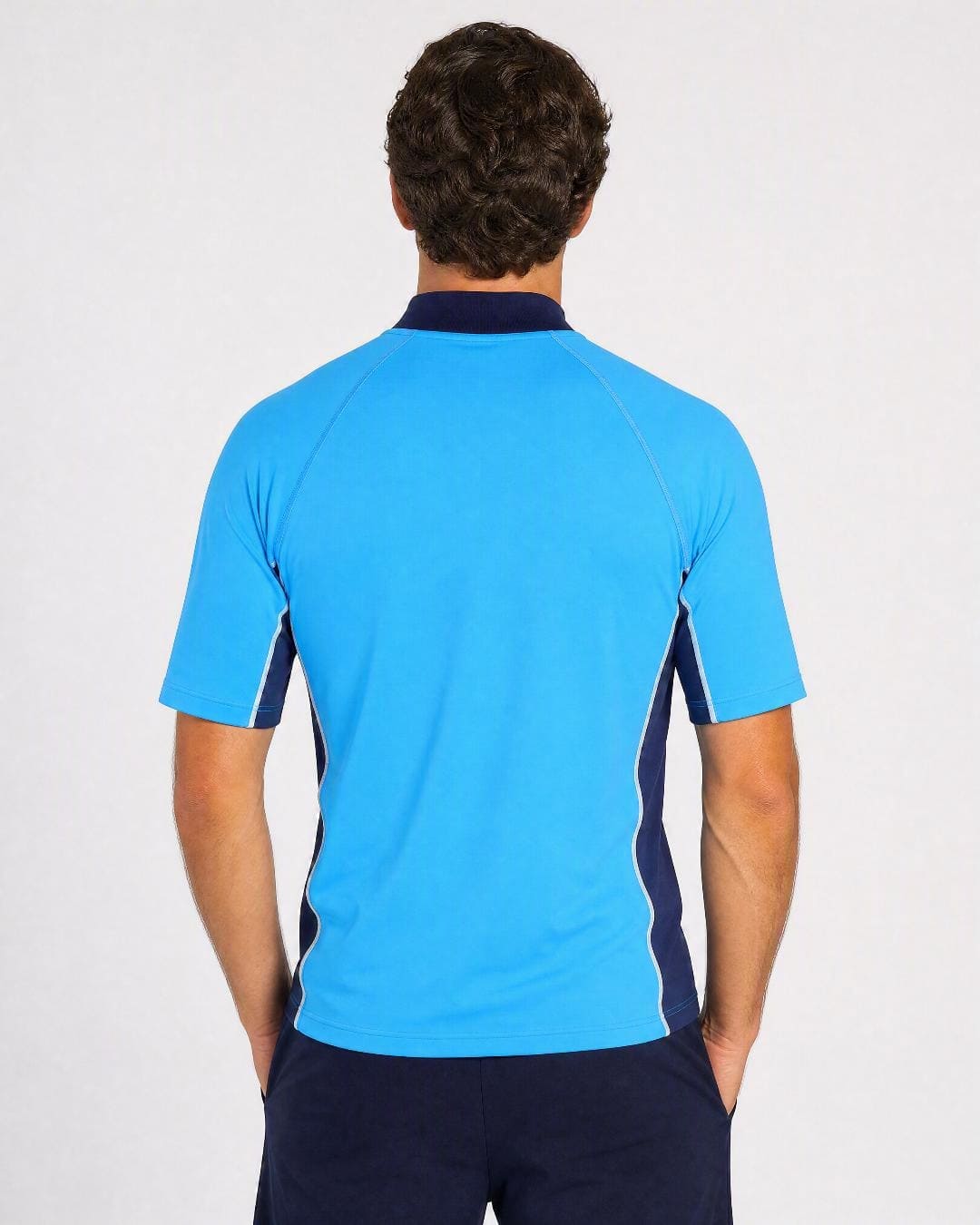 Back of Mens Azure Navy UV Rash Shirt