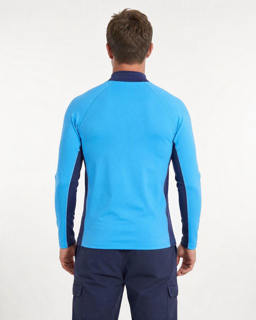 Back of Mens Azure Ocean Blue Long Sleeve UV Swim Shirt UPF 50+