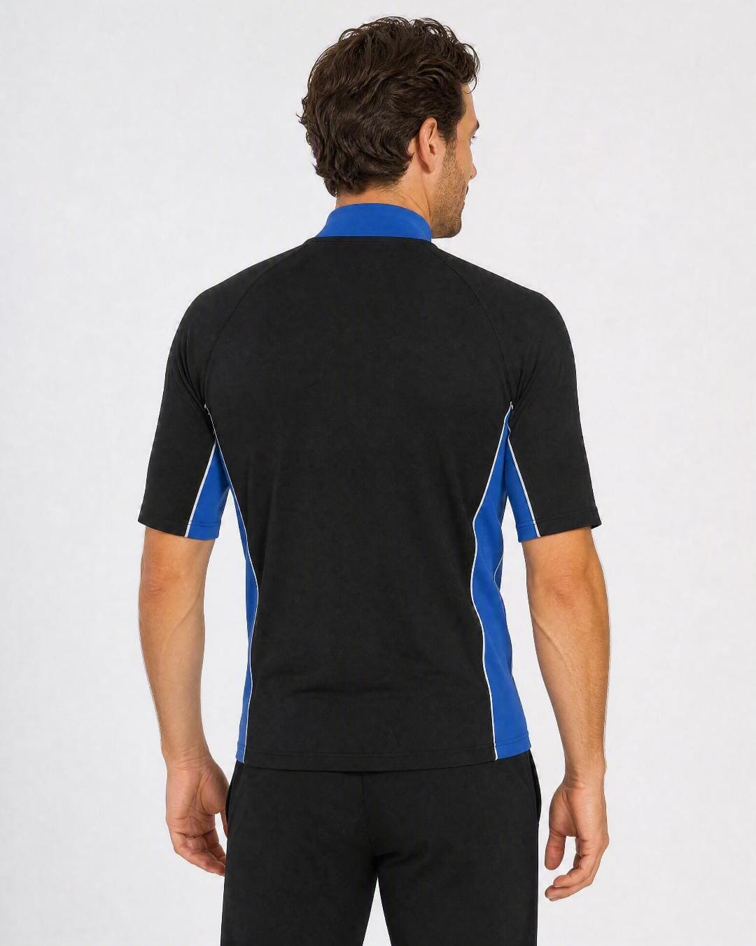 Back of Mens Black Blue UV Rash Shirt