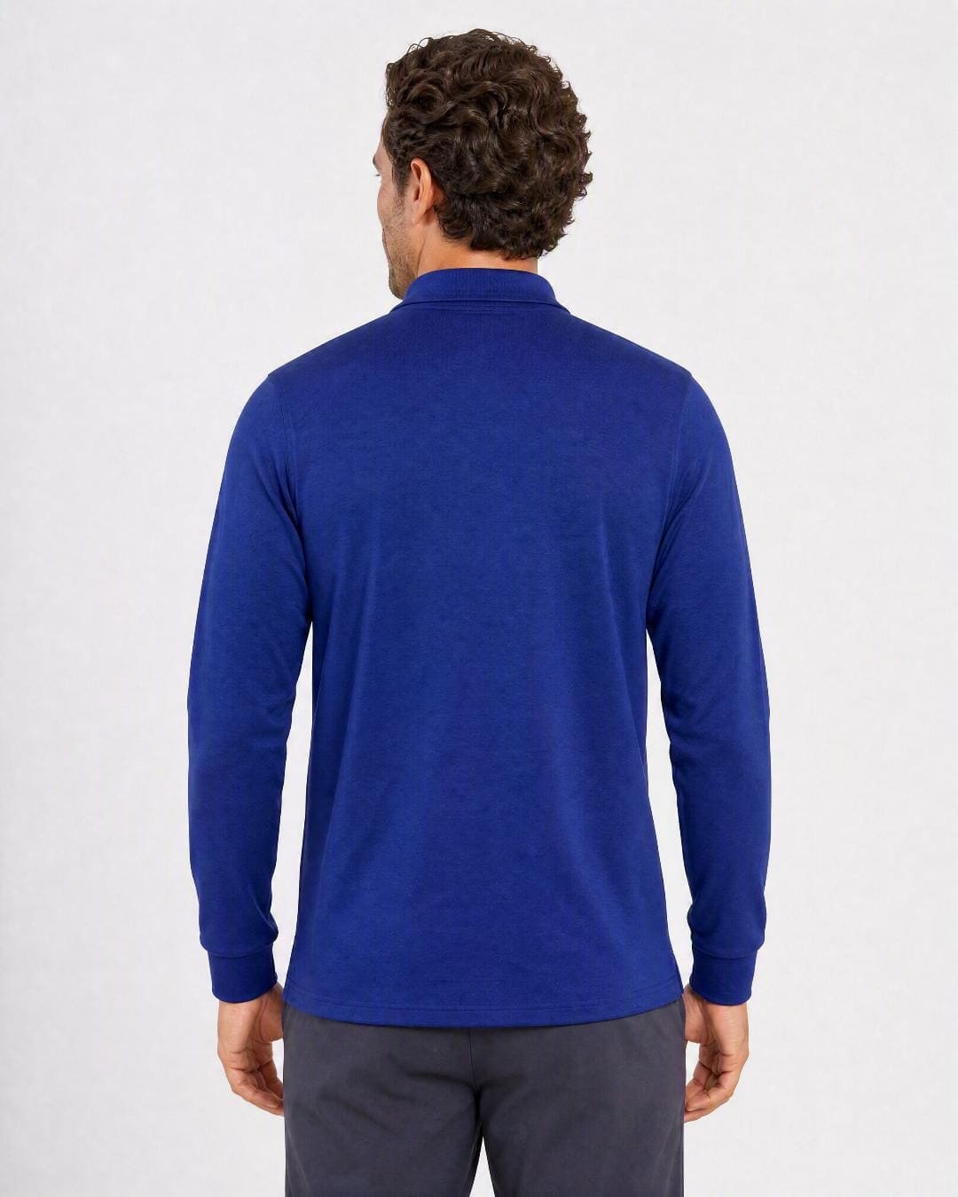 Back of Mens Long Sleeve UV Polo Shirt UPF 50+ in Navy