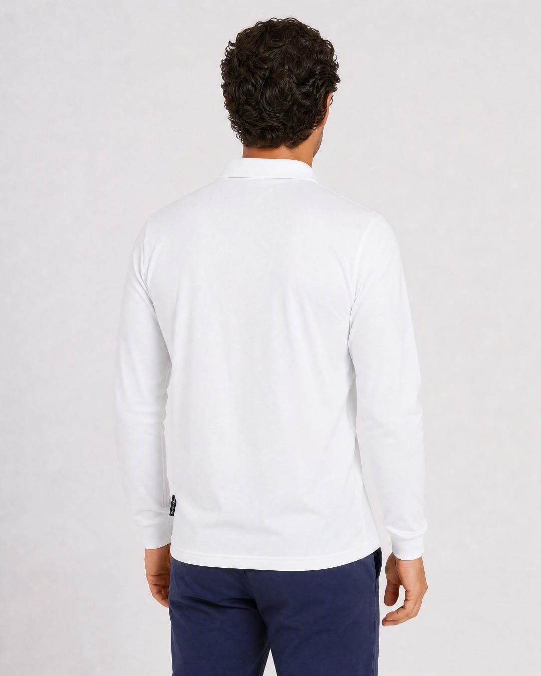 Back of Mens Long Sleeve UV Polo Shirt UPF 50+ in White