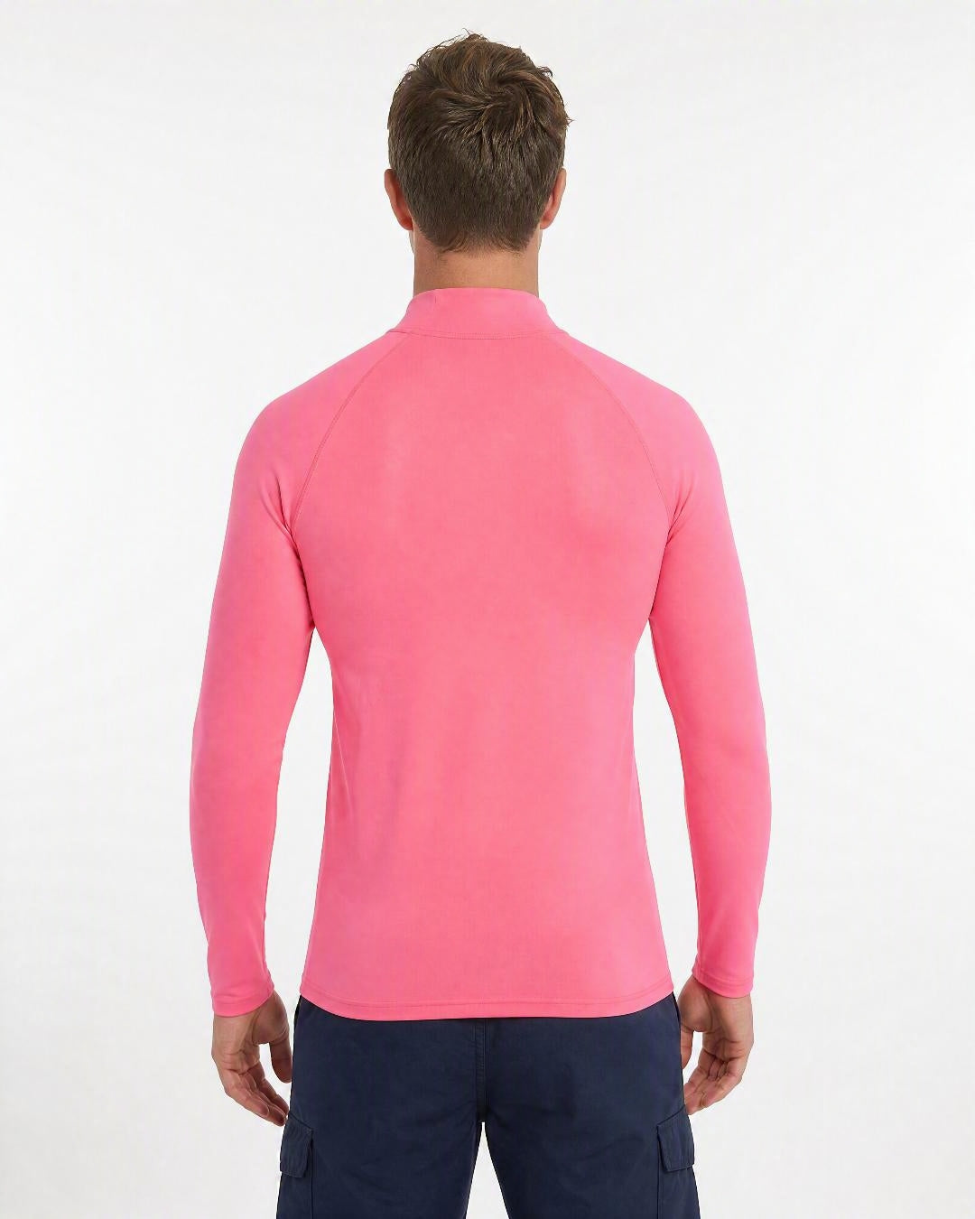 Back of Mens Pink Long Sleeve UV Swim Shirt UPF 50+