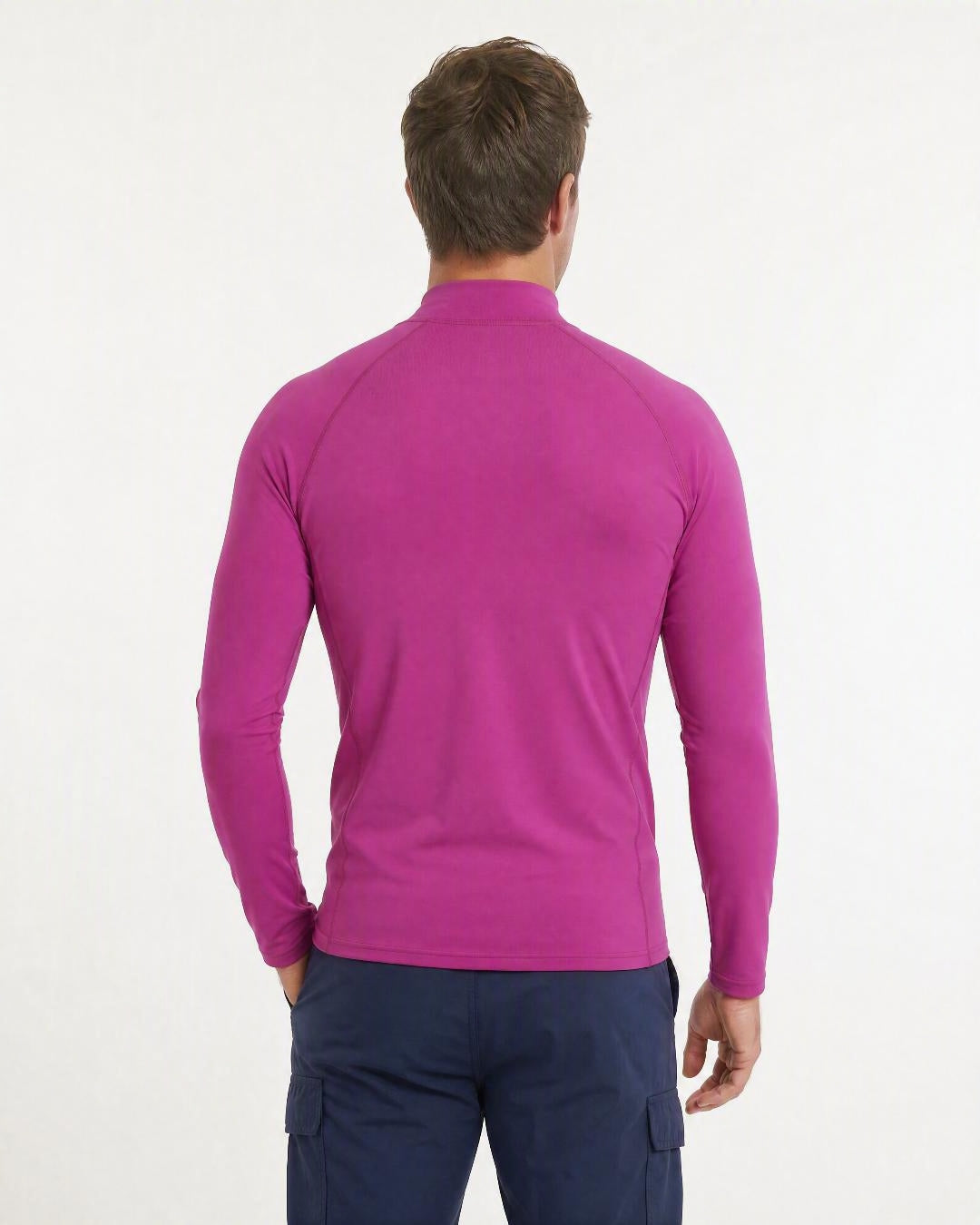 Back of Mens Purple Long Sleeve UV Swim Shirt UPF 50+