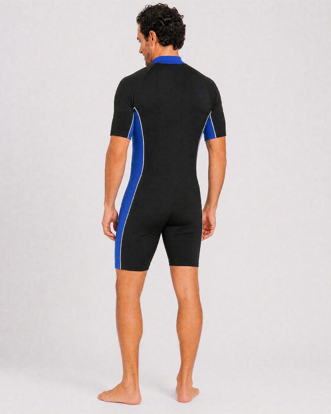 Back of Mens Short Sleeve UV Sunsuit UPF 50+ - Black Blue