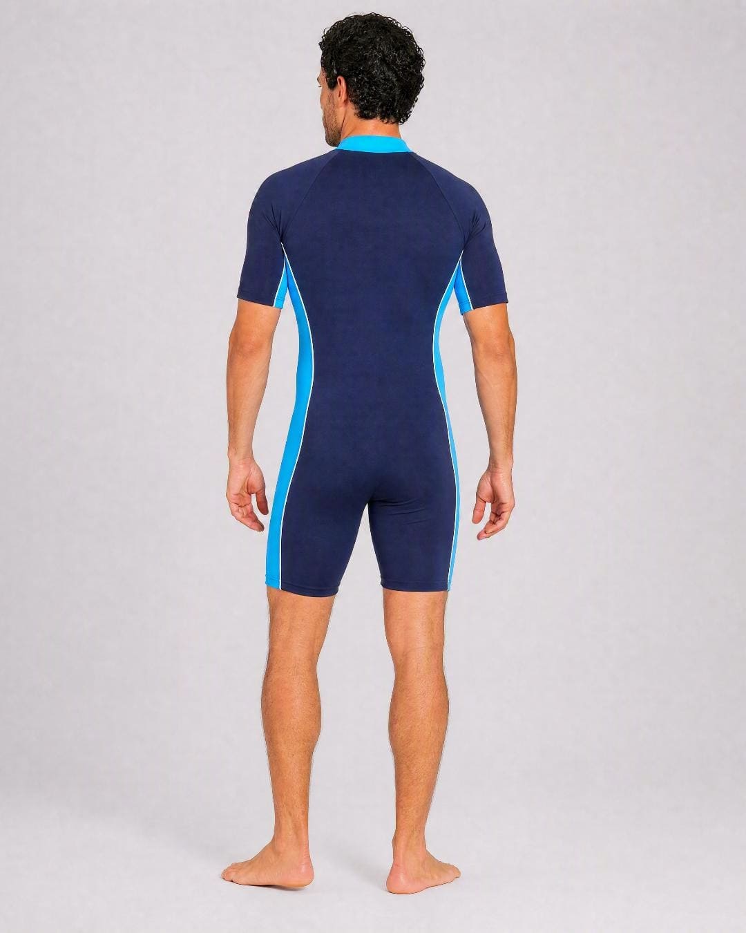 Back of Mens Short Sleeve UV Sunsuit UPF 50+ - Navy Azure