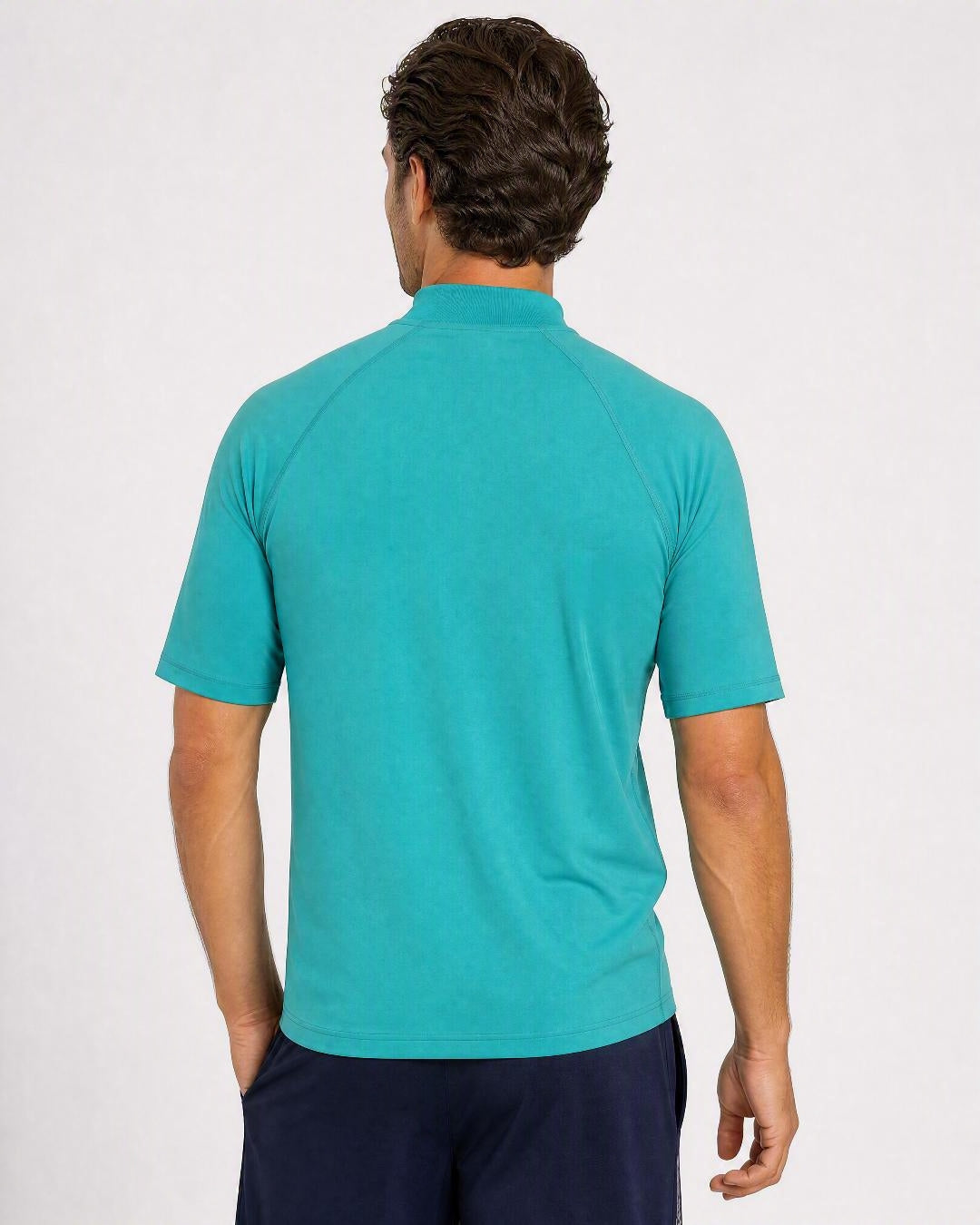 Back of Mens Teal UV Rash Shirt