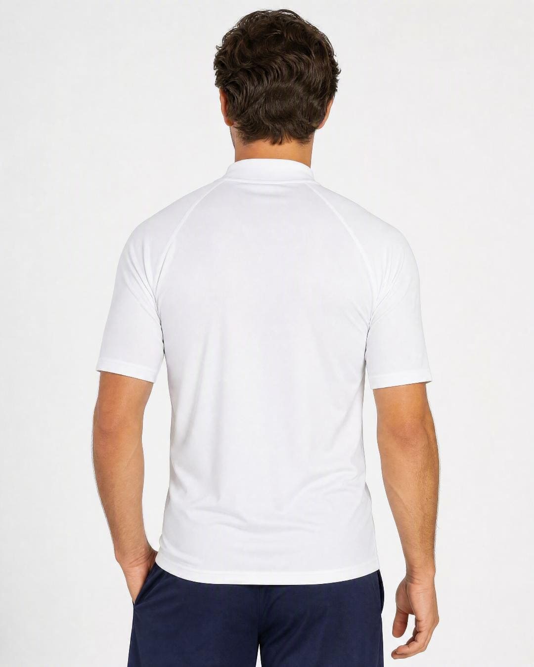 Back of Mens White UV Rash Shirt