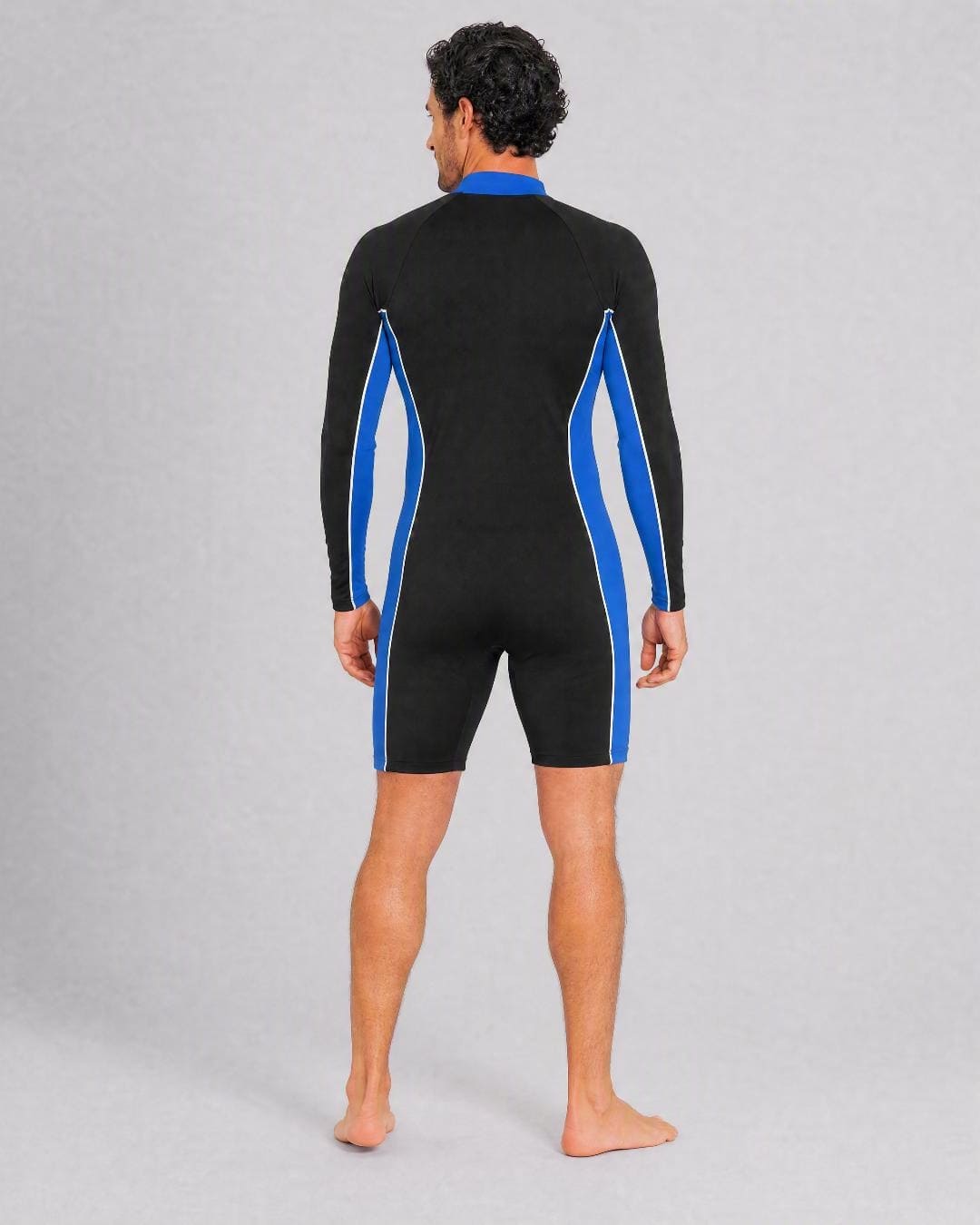 Back of ST200AL Mens Long Sleeve UV Swimsuit UPF 50+ - Mens - Black Blue
