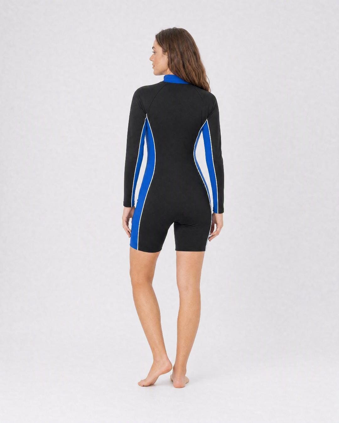 Back of ST200AL Mens Long Sleeve UV Swimsuit UPF 50+ - Womens - Black Blue V2