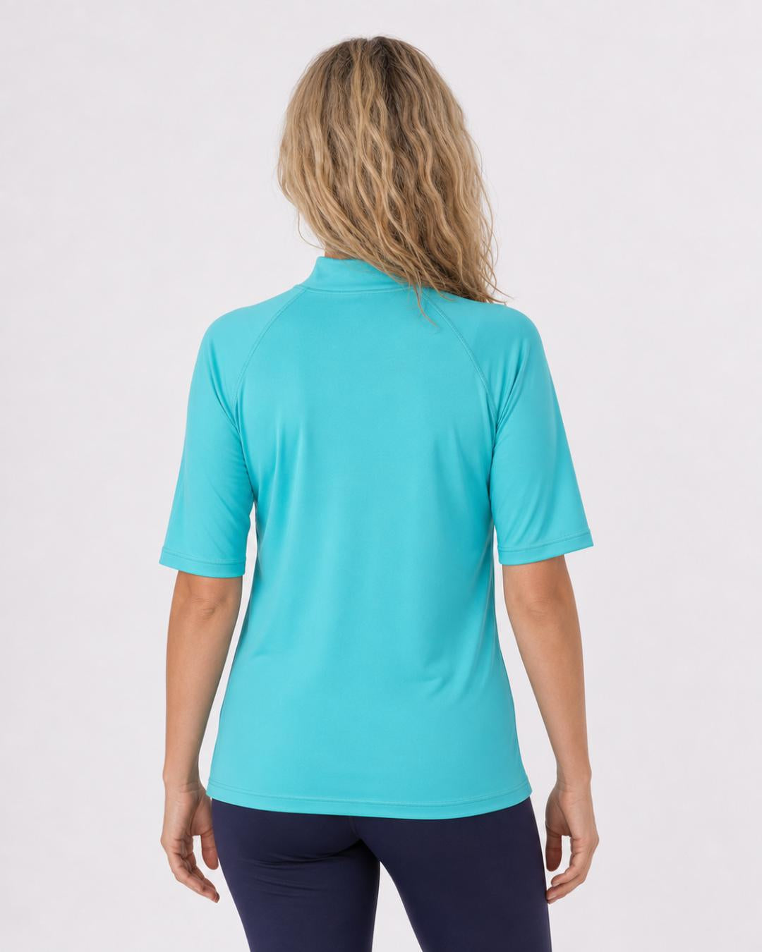 Back of Womens Aqua Short Sleeve UV Swim Shirt UPF 50+
