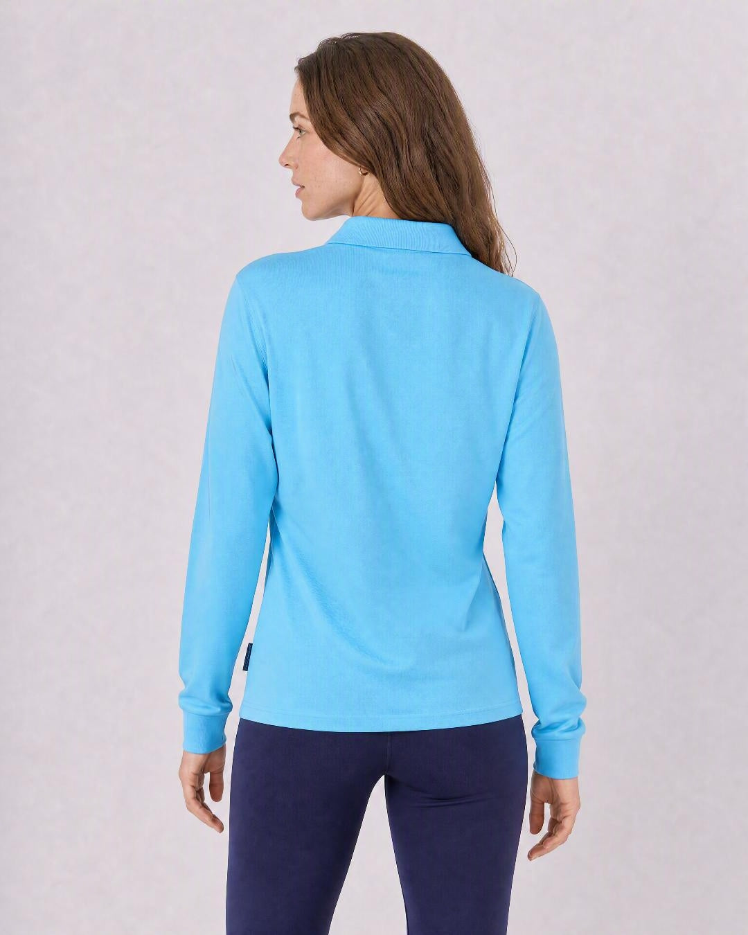 Back of Womens LS Polo - Light Blue