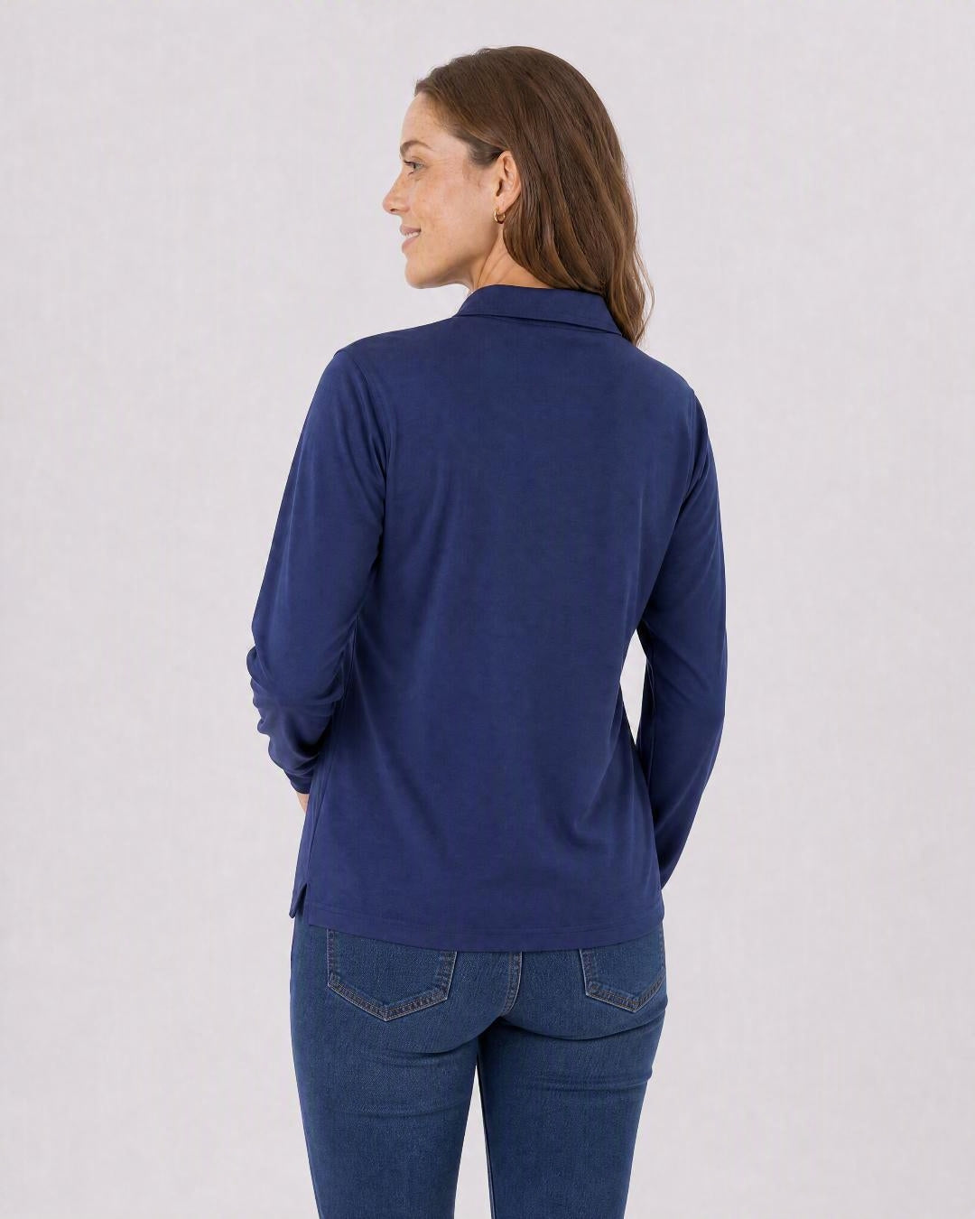 Back of Womens LS Polo - Navy