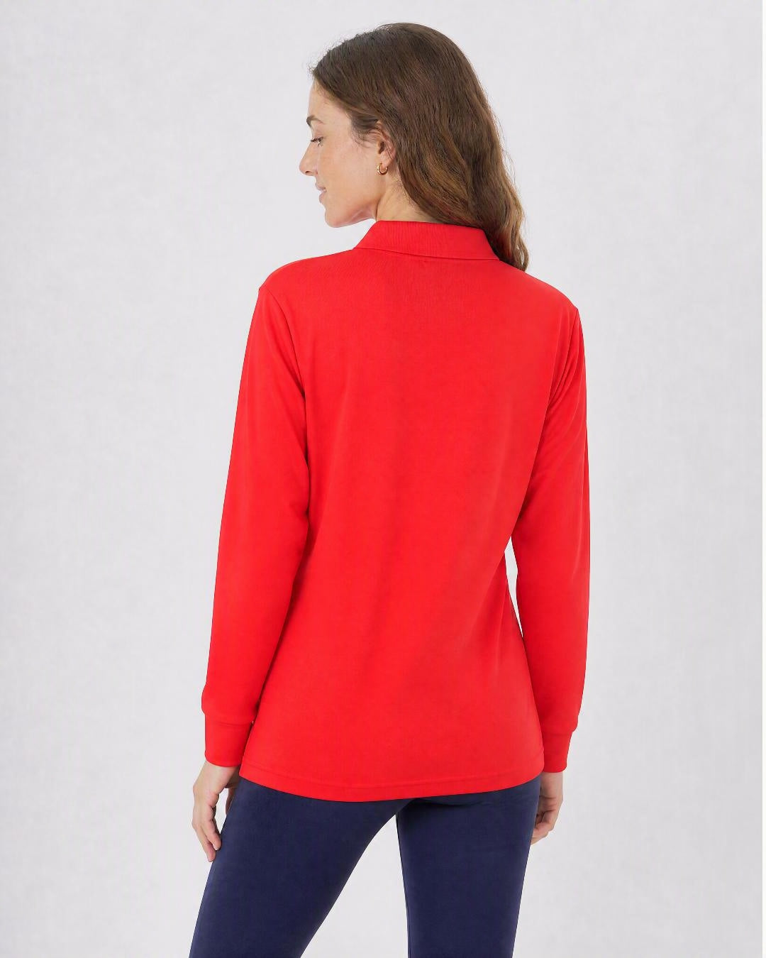 Back of Womens LS Polo - Red
