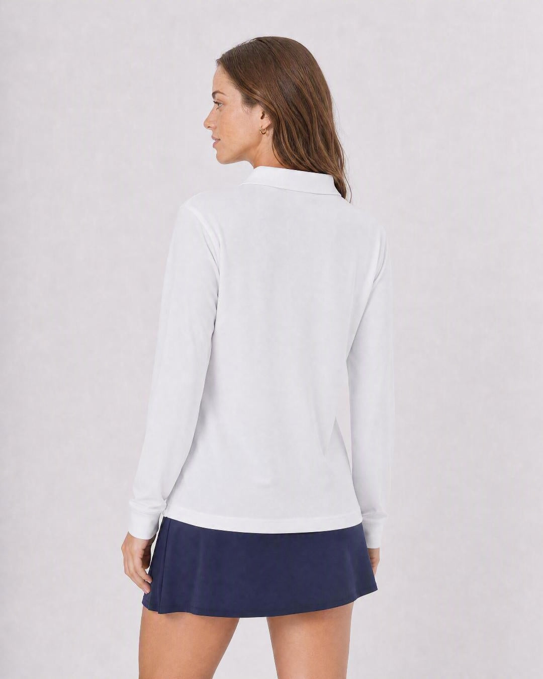 Back of Womens LS Polo - White