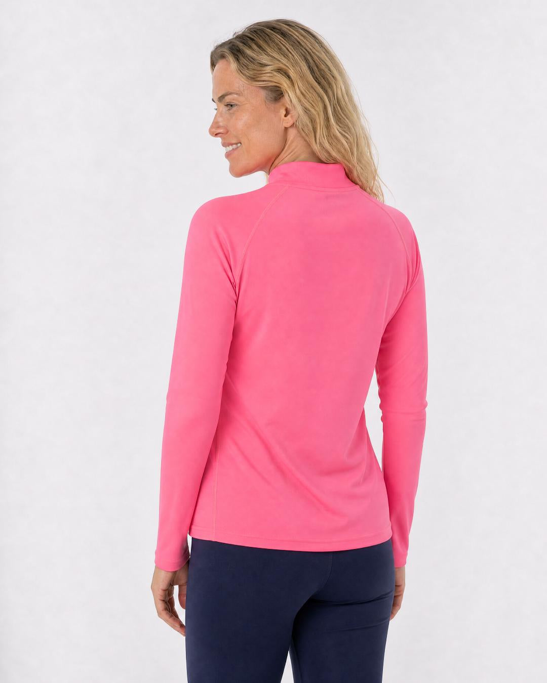 Back of Womens Pink Long Sleeve UV Swim Shirt UPF 50+
