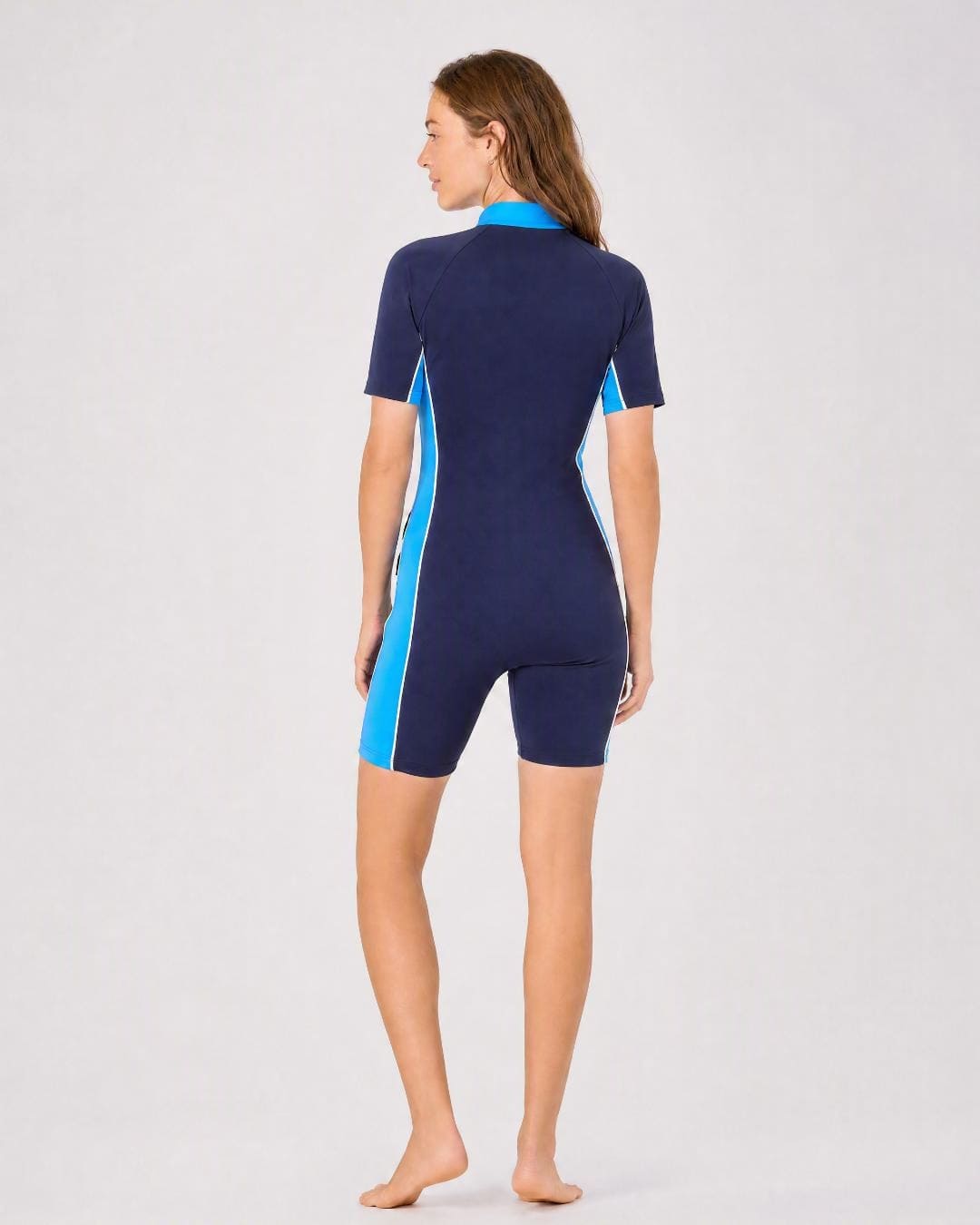 Back of Womens Short Sleeve UV Sunsuit UPF 50+ - Navy Azure