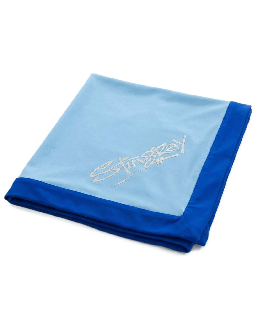 Flat lay of a blue baby sun cover UPF 50+