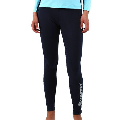 Woman wearing the Stingray Women's Adult Swim Leggings in black. These swimming leggings are UPF 50+ rated to provide the best UV sun protection.