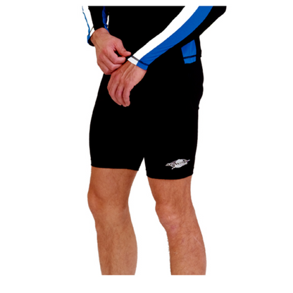 Man wearing the best black Stingray Men's Swim Shorts UPF 50+, made from chlorine-resistant fabric and providing excellent sun protection for swimming and outdoor activities.