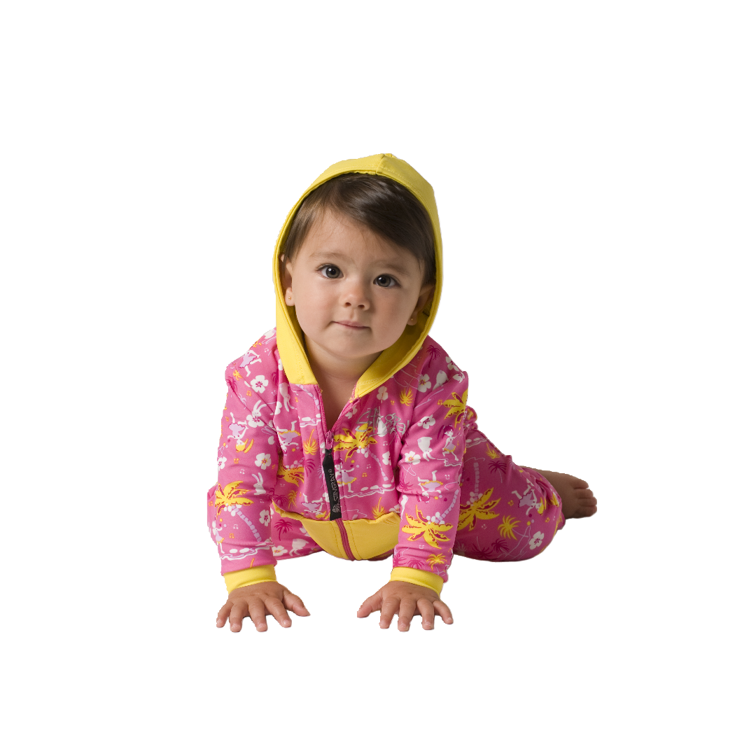 Toddler wearing the best Hawaii Stingray Toddler Jacket & Leggings UPF 50+. Featuring a soft hooded jacket and loose-fitting leggings for the best UV sun protection and comfort.