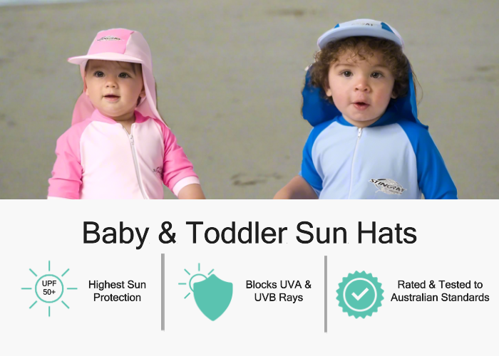 Shop the full range of Stingray baby and toddler UV protective sun hats offering the best sun protection with a UPF 50+ rating