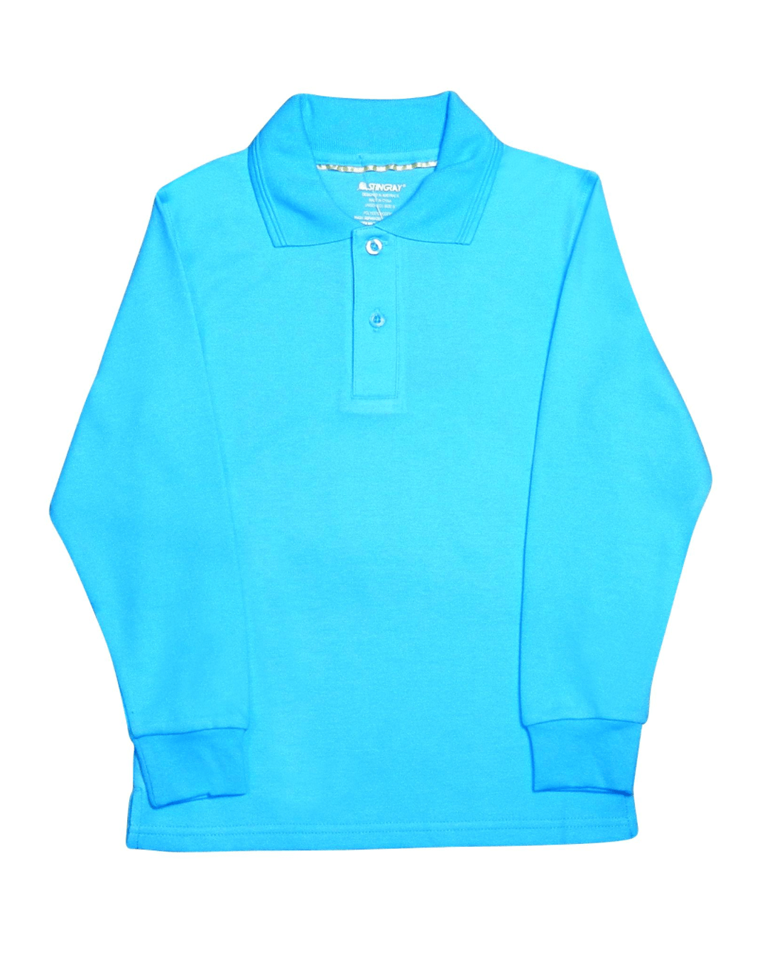 Ice blue long-sleeve UPF 50+ polo shirt on a white background