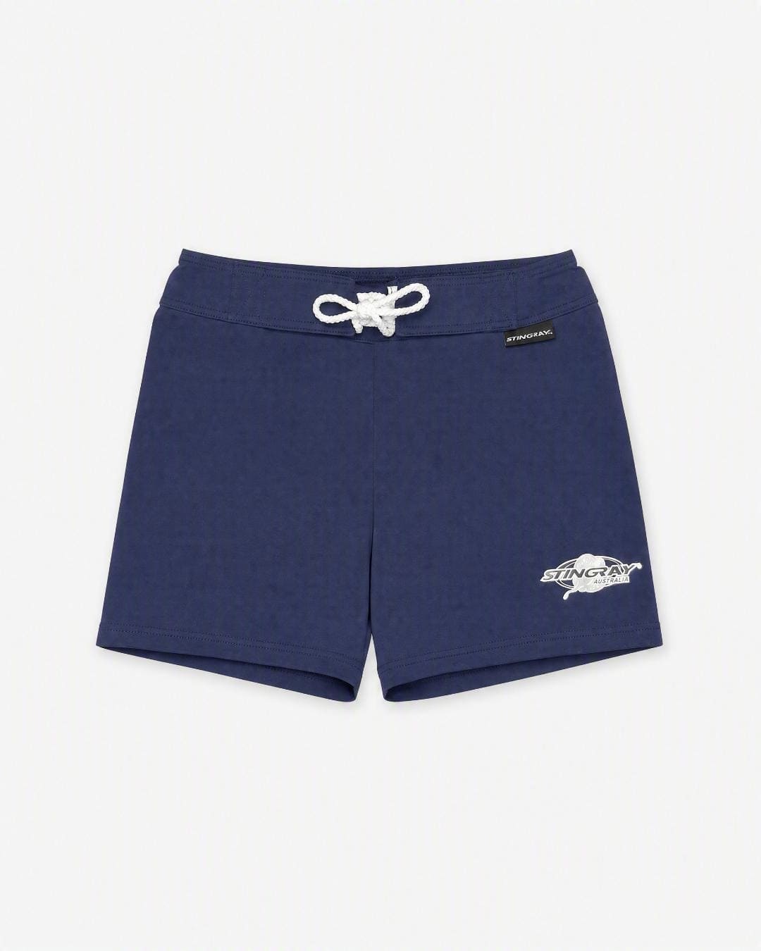 Flat lay of the Stingray front laced UV shorts UPF 50+ in navy, in studio
