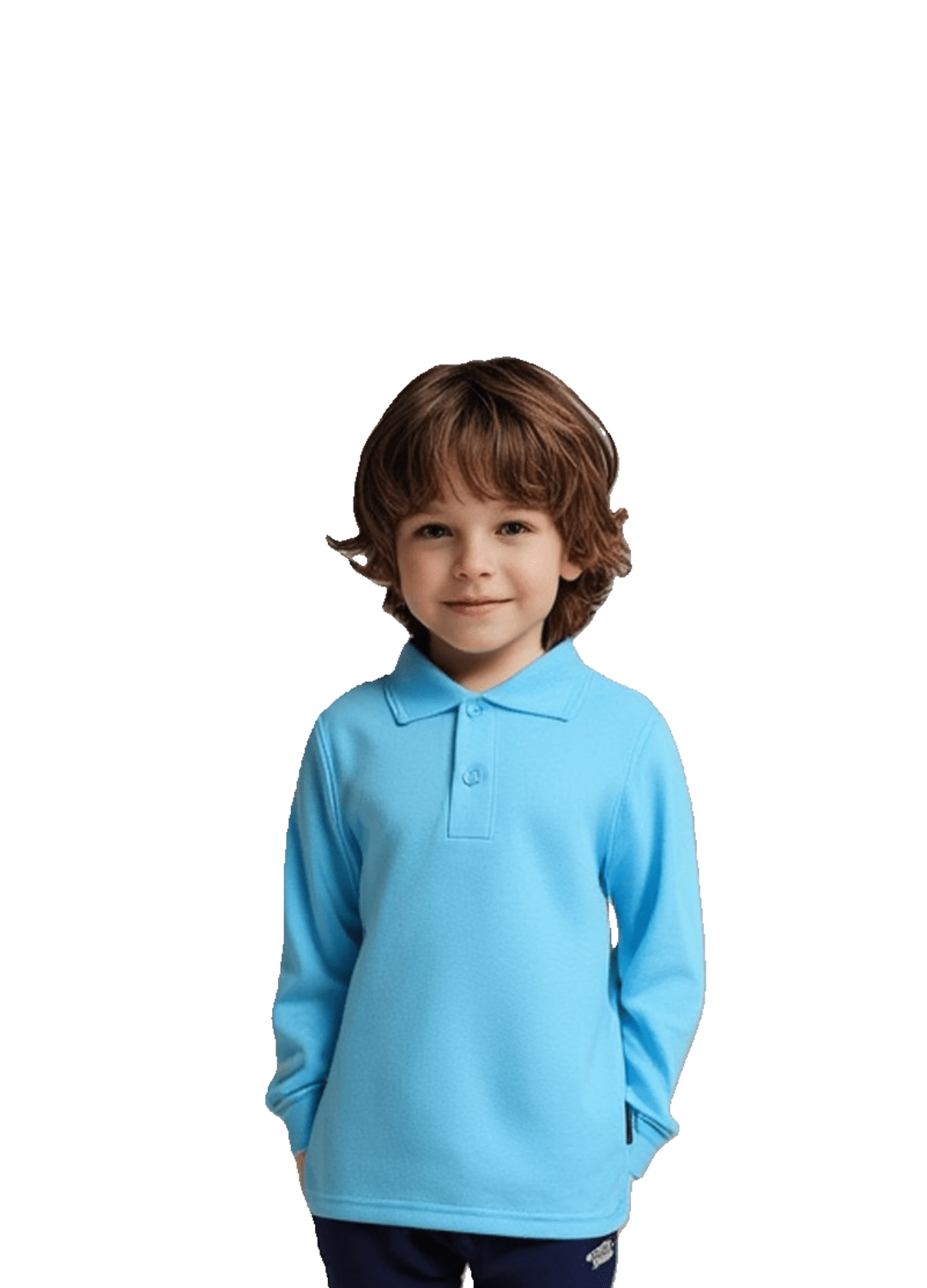 Ice blue Stingray Kids' Long Sleeve Polo Shirt UPF 50+ in cotton-polyester blend with vented armpits, offering maximum sun protection.