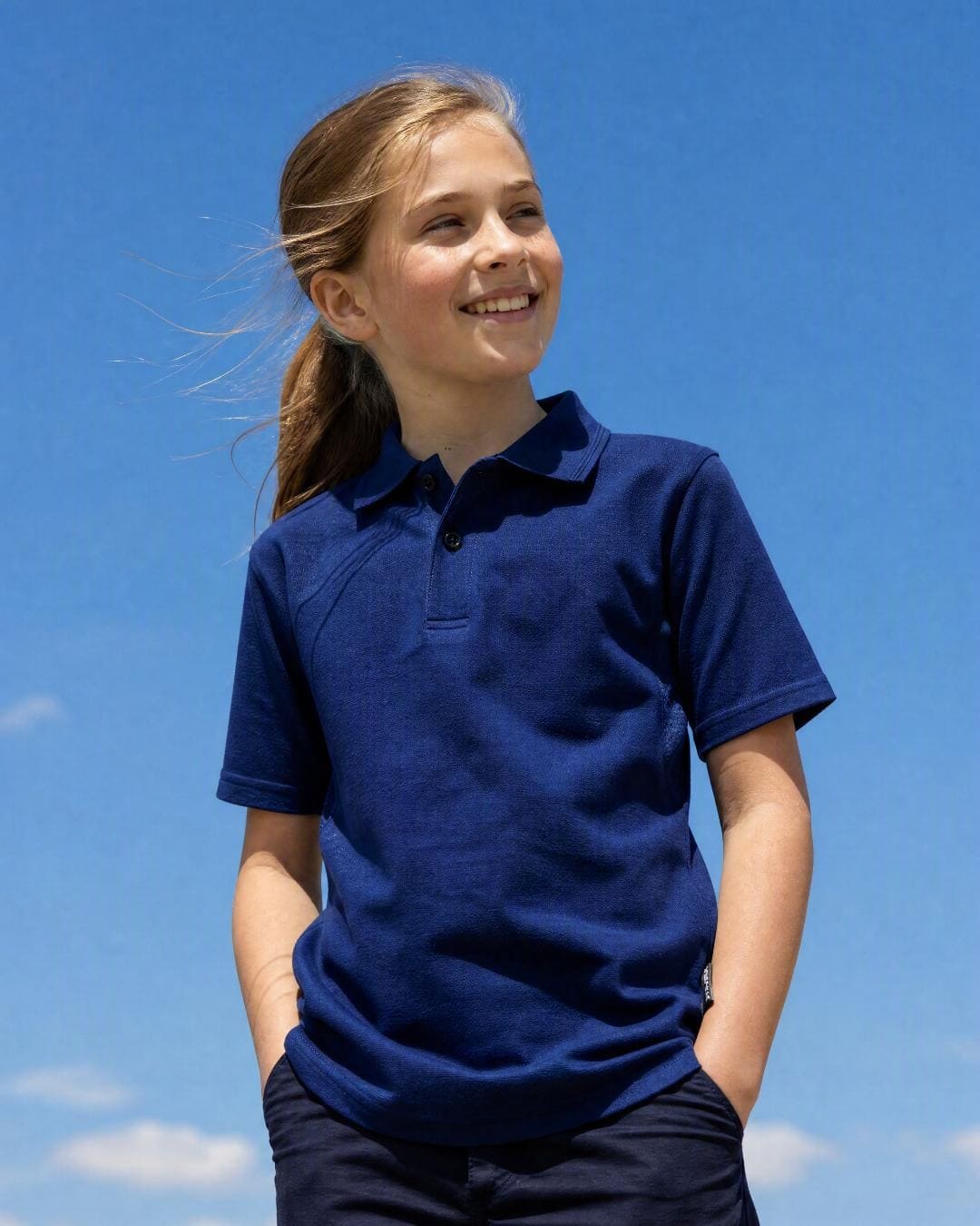 Lifestyle of 10 Year Old Girl Wearing Short Sleeve Polo Shirt - Navy