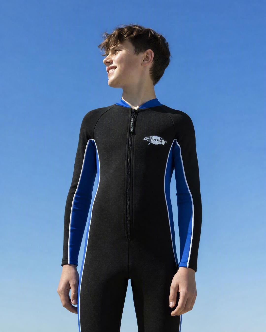 Lifestyle of 12 Year Old Boy in Full Body Sunsuit - Black Blue