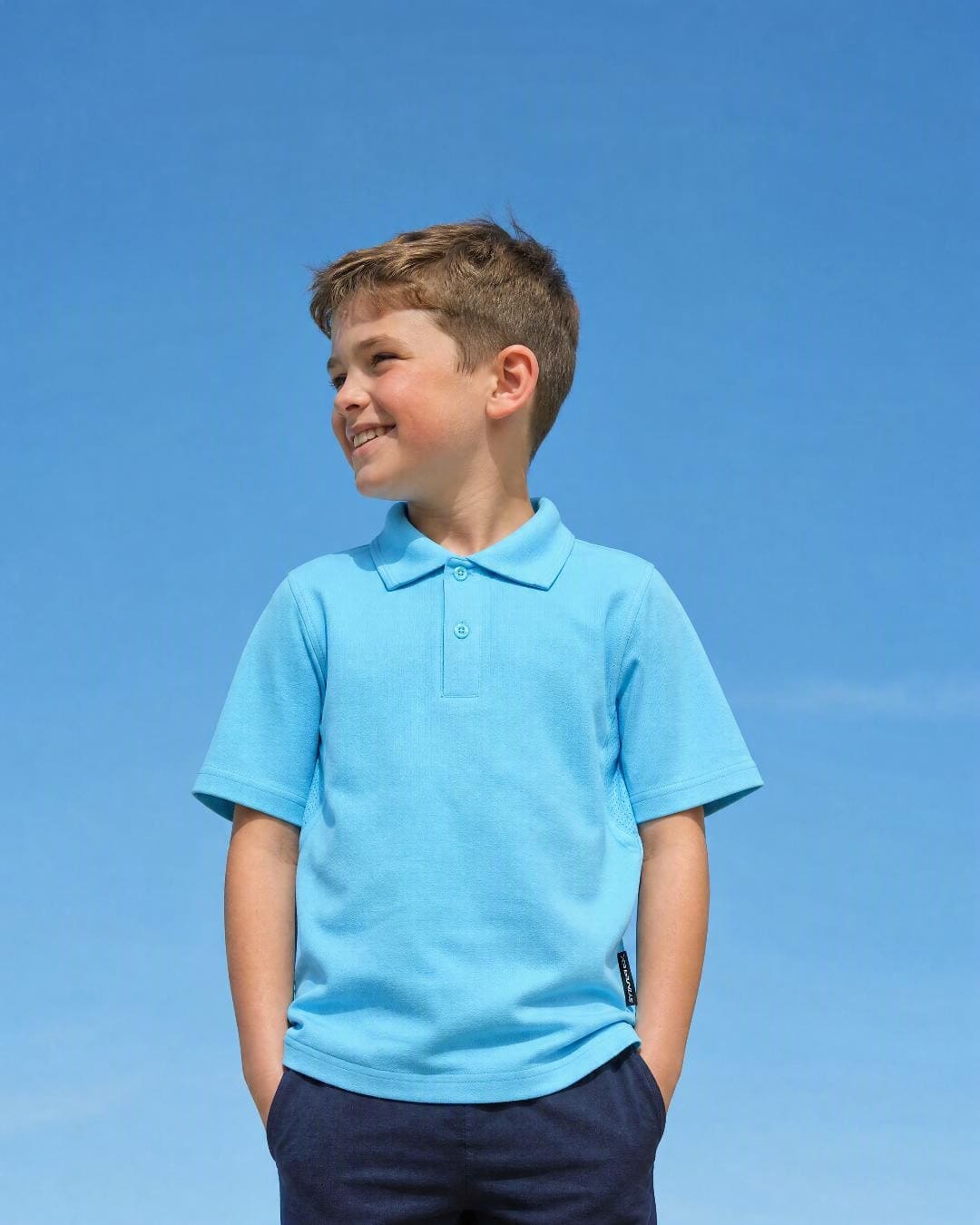 Lifestyle of 6 Year Old Boy Wearing Short Sleeve Polo Shirt - Ice Blue