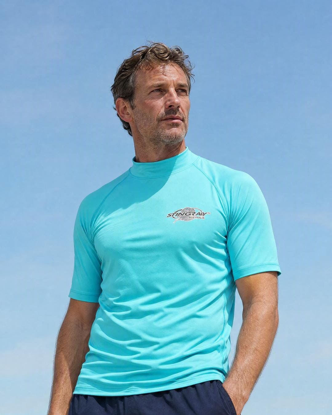 Lifestyle of Mens Aqua Short Sleeve UV Swim Shirt UPF 50+