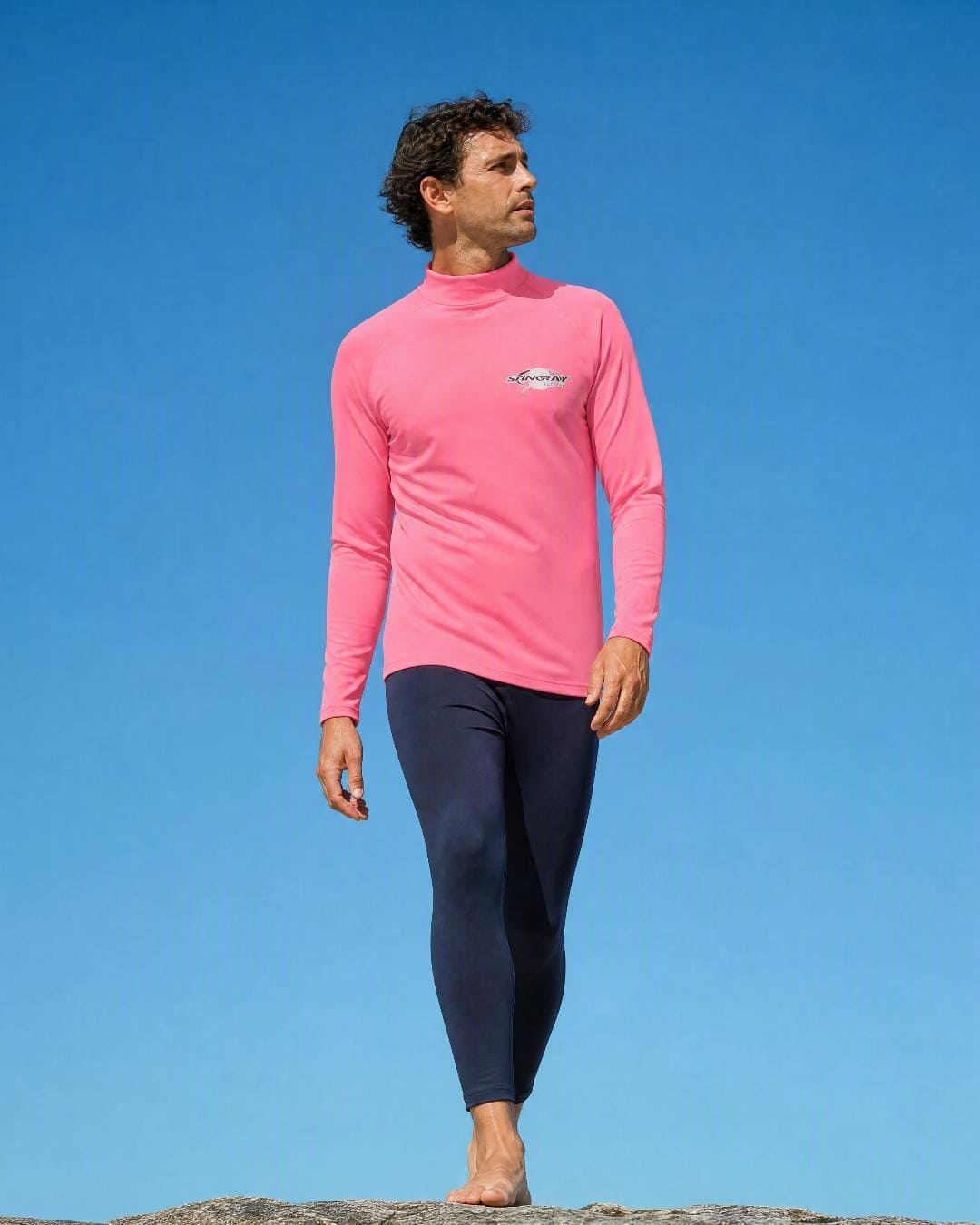 Lifestyle of Mens Pink Long Sleeve UV Swim Shirt UPF 50+