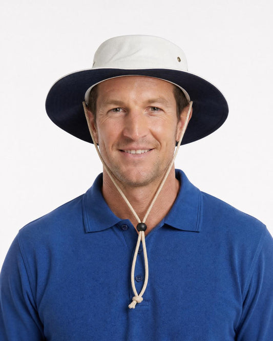 Man wearing UV cricket hat UPF 50+