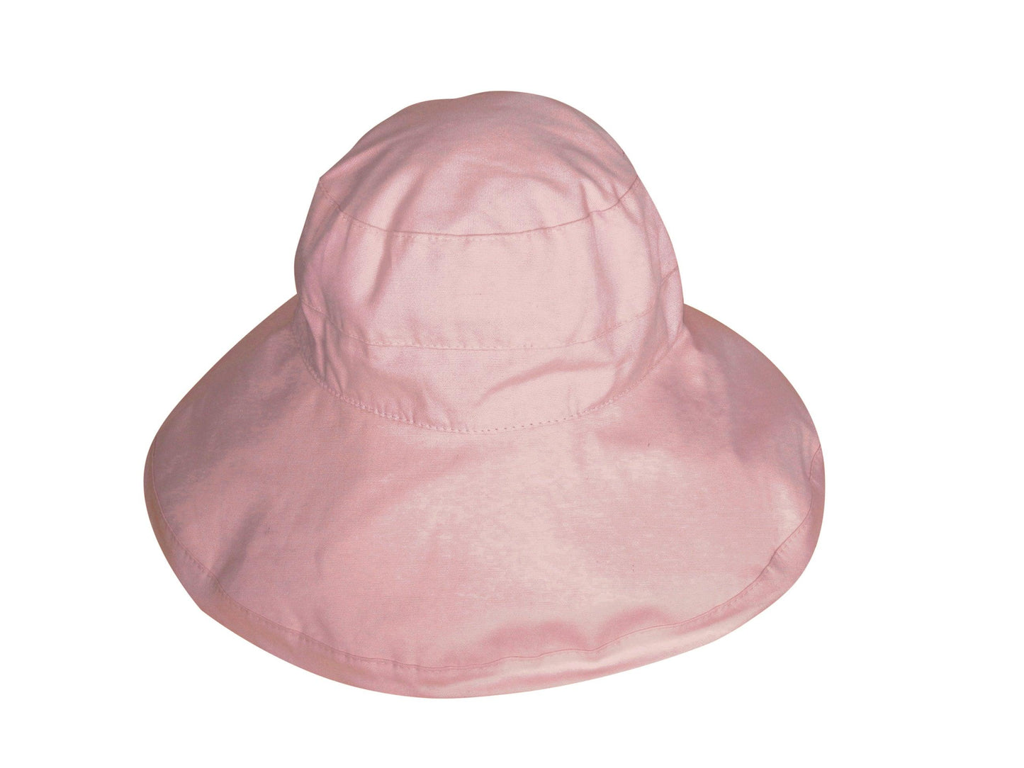 Close-up of the top of the light pink Stingray Women's Sun Hat showcasing breathable cotton fabric and hidden drawstring.